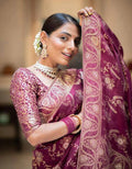 Soft Banarasi wine Silk Saree With Bewitching Blouse Piece
