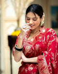 Soft Banarasi Red Silk Saree With Bewitching Blouse Piece