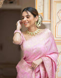 Soft Banarasi  pink Silk Saree With Bewitching Blouse Piece