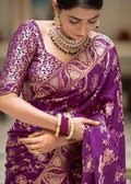 Soft Banarasi dark purple Silk Saree With Bewitching Blouse Piece