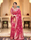 Soft Banarasi rose-gold Silk Saree With Bewitching Blouse Piece
