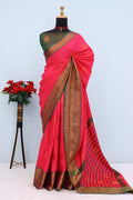 Royal Aqua Blue Banarasi Silk Saree with Contrast Purple Zari Border - PINK