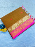 Classic Elephant Motif Designer Saree - BROWN