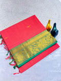Mustard Gold Silk Saree with Blue Brocade Border  PINK