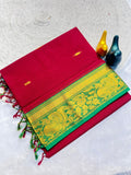 Mustard Gold Silk Saree with Blue Brocade Border  MAROON