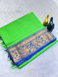 Mustard Gold Silk Saree with Blue Brocade Border PARROT