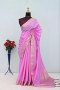 Majestic Emerald Green Traditional Silk Saree with Intricate Temple Zari Weaving - LIGHT PINK
