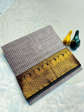 Graceful Checked Weave Saree with Traditional Woven Border - DARK GREY