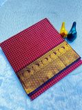 Graceful Checked Weave Saree with Traditional Woven Border - RANI PINK