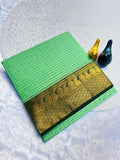 Graceful Checked Weave Saree with Traditional Woven Border - PARROT