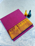 Graceful Checked Weave Saree with Traditional Woven Border - DARK PINK