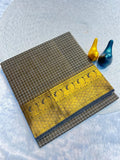 Graceful Checked Weave Saree with Traditional Woven Border - DARK GREY