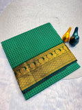 Graceful Checked Weave Saree with Traditional Woven Border - GREEN