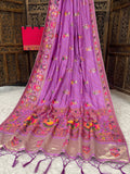 Elegant Soft Silk Light Purple Saree with Pashmina Work & Contrast Blouse