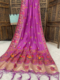 Elegant Soft Silk Purple Saree with Pashmina Work & Contrast Blouse