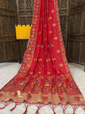 Elegant Soft Silk Red Saree with Pashmina Work & Contrast Blouse