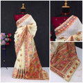 Ethnic Jacquard Silk Saree with Elephant Border WHITE