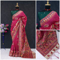 Ethnic Jacquard Silk Saree with Elephant Border  RANI PINK