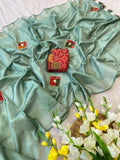 Elegant Cotton Bandhani Saree with Handmade Butta Work & Sequin Detailing - GREEN