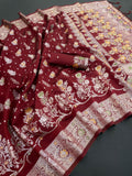 Traditional Banarasi Inspired Floral Weave Saree - RED