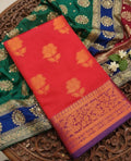 Elegant Ivory Floral Banarasi Silk Saree with Copper Zari Border - LIGHT PINK