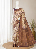 Heritage Ivory Banarasi Saree with Royal Zari Weaving - WINE
