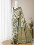 Heritage Ivory Banarasi Saree with Royal Zari Weaving - GREEN