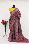 Royal Pashmina Weaving Soft Silk Saree with Paithani Border - WINE