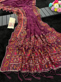Royal Soft Silk Saree with Intricate Pashmina Work & Contrast Butti Blouse - WINE