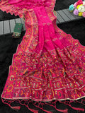 Royal Soft Silk Saree with Intricate Pashmina Work & Contrast Butti Blouse - PINK