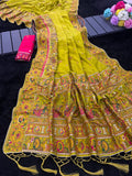 Royal Soft Silk Saree with Intricate Pashmina Work & Contrast Butti Blouse - YELLOW