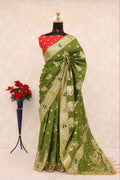 Olive Green Traditional Woven Silk Saree - MAHENDI
