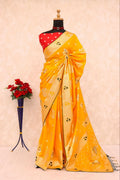 Olive Green Traditional Woven Silk Saree - YELLOW
