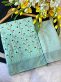 Mint Green Hand-Embroidered Floral Dress Material