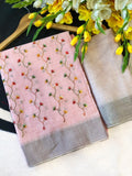 Pink Hand-Embroidered Floral Dress Material