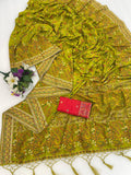 Royal Pashmina Kaju Soft Silk Saree - PISTA LIME GREEN