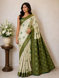 Festive Special Banarasi Silk Saree in Royal Ivory Tone - GREEN