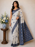 Festive Special Banarasi Silk Saree in Royal Ivory Tone - BLUE