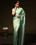 Traditional Kanjivaram Woven Pista  Silk Saree With Blouse Piece