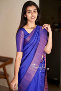 Attractive Kanjivaram Woven Purple Silk Saree With Blouse Piece