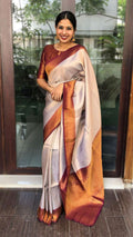 Wedding Wear Kanjivaram Woven Cream Silk Saree With Blouse Piece