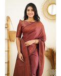 Beautiful Kanjivaram Woven Brown Silk Saree With Blouse Piece