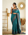Beautiful Kanjivaram Woven rama Silk Saree With Blouse Piece