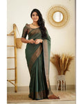 Beautiful Kanjivaram Woven Green Silk Saree With Blouse Piece