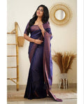 Beautiful Kanjivaram Woven Purple Silk Saree With Blouse Piece