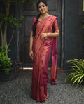 Traditional Kanjivaram Woven Rani Pink Silk Saree With Blouse Piece Green