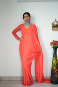 1-Min Georgette Ready To Wear ORANGE Saree With Blouse Piece