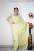 1-Min Georgette Ready To Wear  PISTA Saree With Blouse Piece