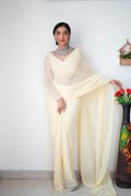 1-Min Georgette Ready To Wear Saree CREAM With Blouse Piece