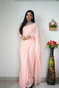 1-Min Georgette Ready To Wear Saree PEACH With Blouse Piece